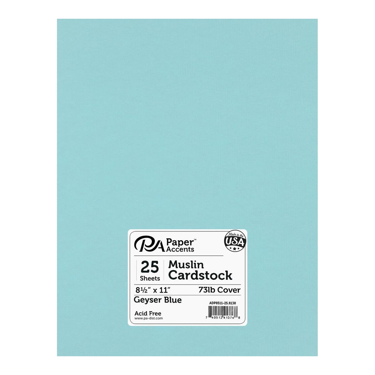 PA Paper Accents Textured Cardstock 8.5" x 11" Geyser Blue, 73lb colored cardstock paper for card making, scrapbooking, printing, quilling and crafts, 25 piece pack